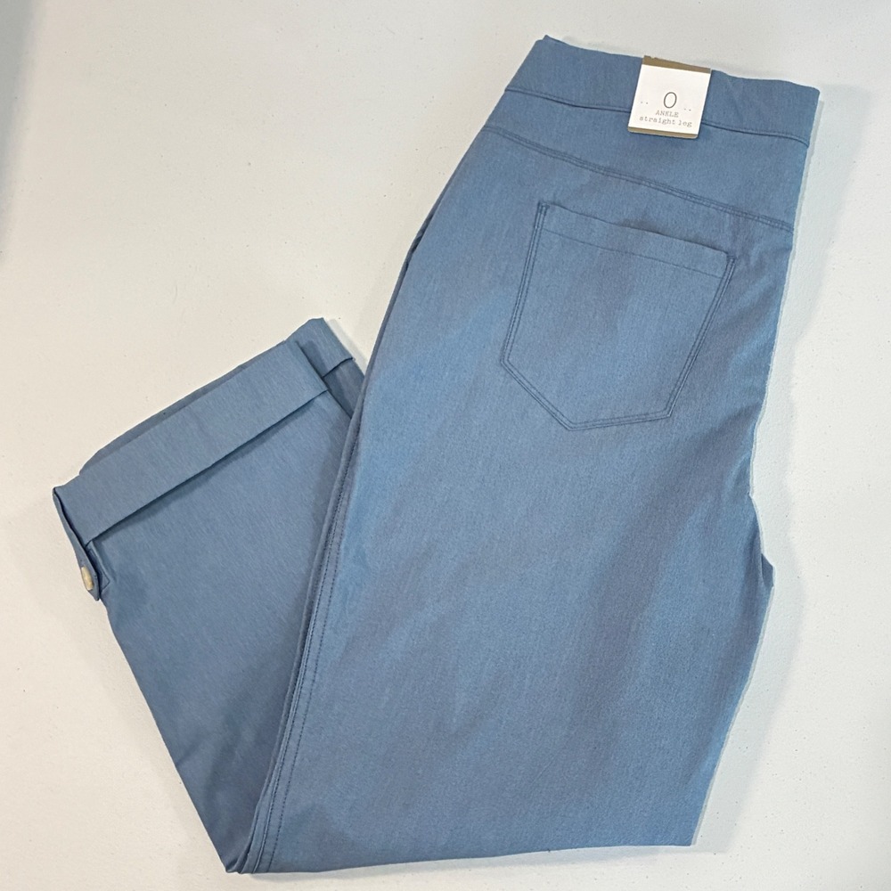 Chico's Ankle Straight Leg Pants Womens 0 Small Blue Chambray Coastal Casual